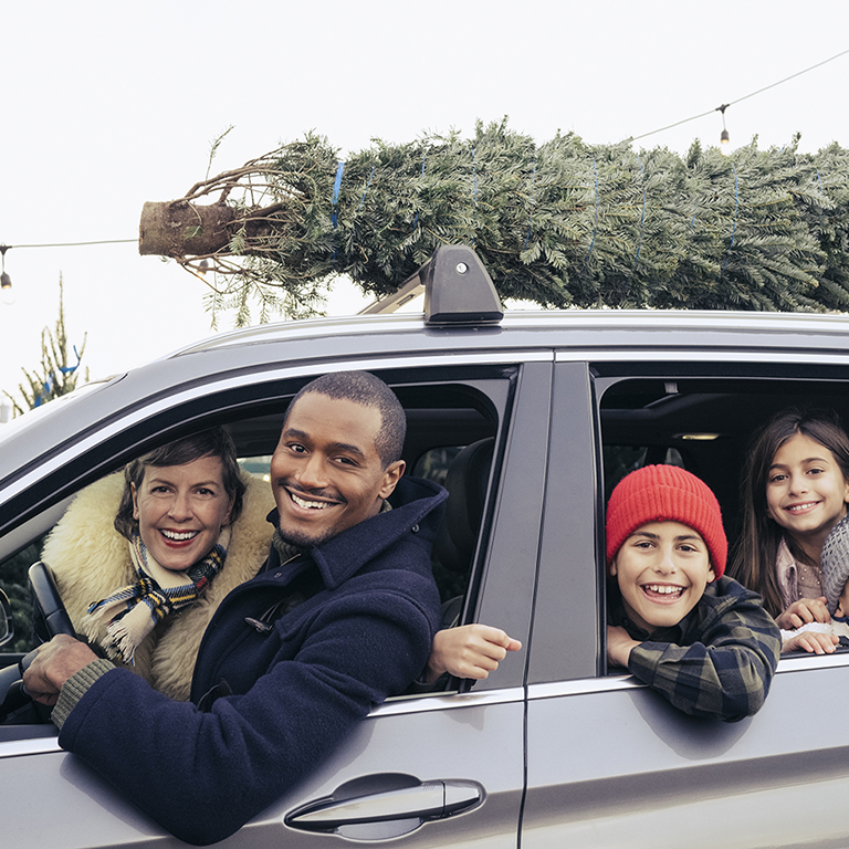 Happy family in car